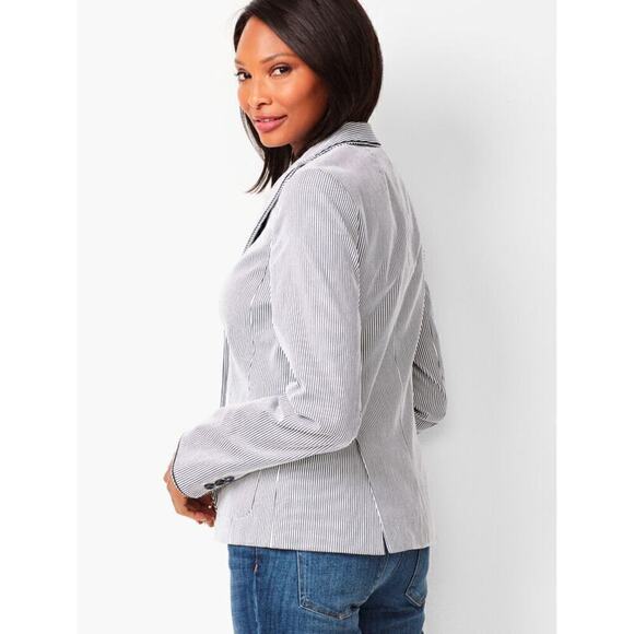 Talbots‎ Stripe Piped Blazer Jacket in Black and White Cotton Stretch, Size 4 - Picture 13 of 14